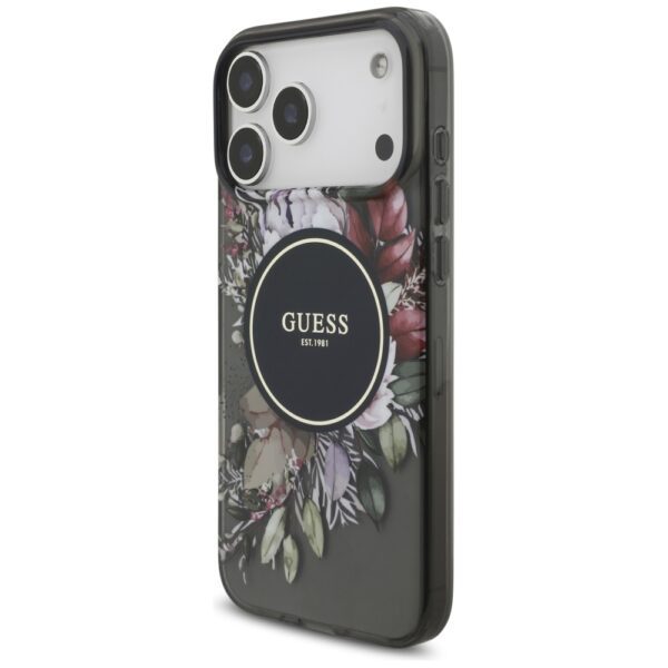 Guess IML Flowers Pearl Strap MagSafe case for iPhone 17 Pro Max - blackeng