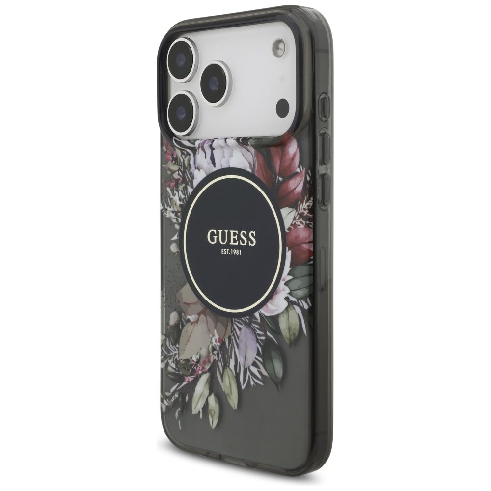 Guess IML Flowers Pearl Strap MagSafe case for iPhone 17 Pro Max - blackeng