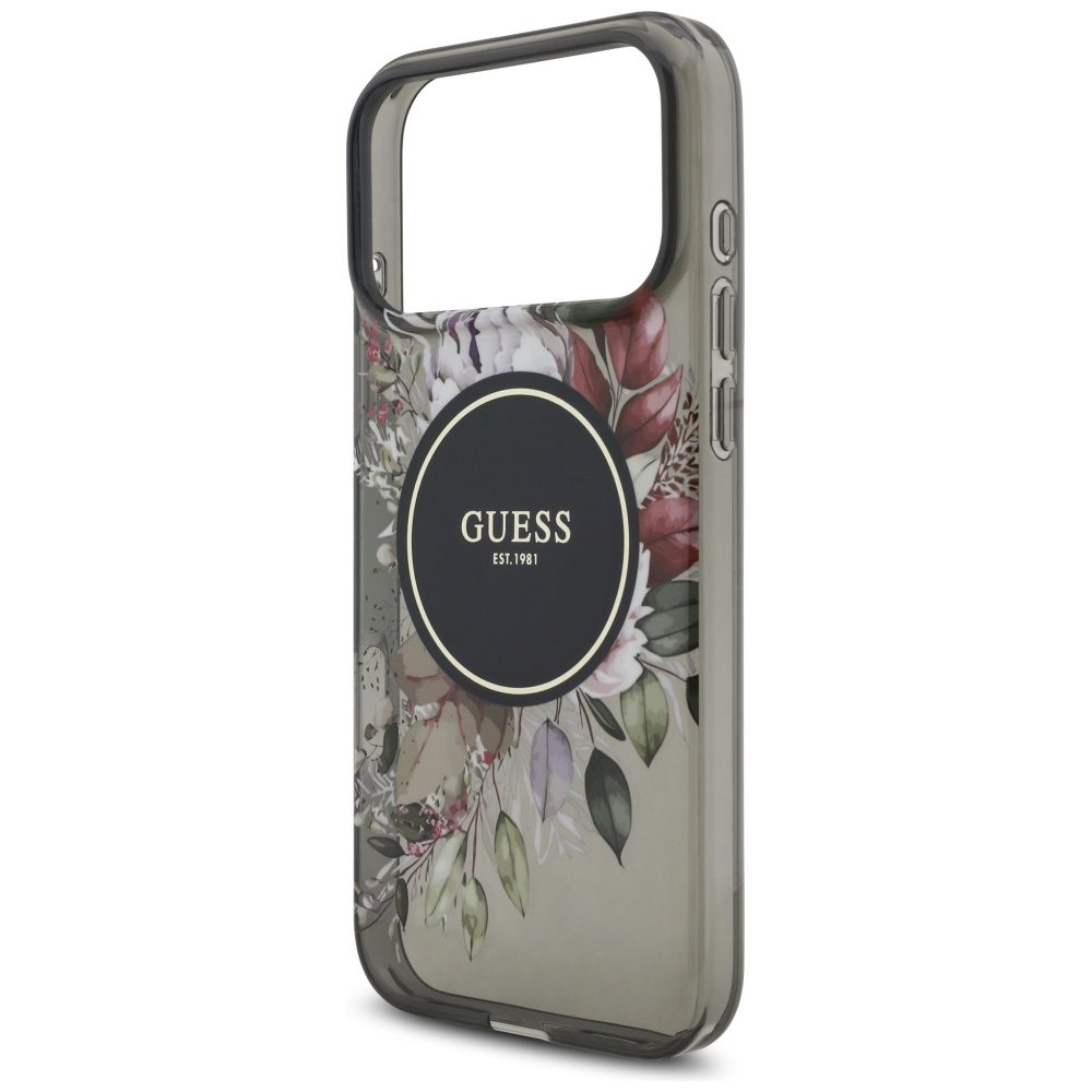 Guess IML Flowers Pearl Strap MagSafe case for iPhone 17 Pro Max - blackeng