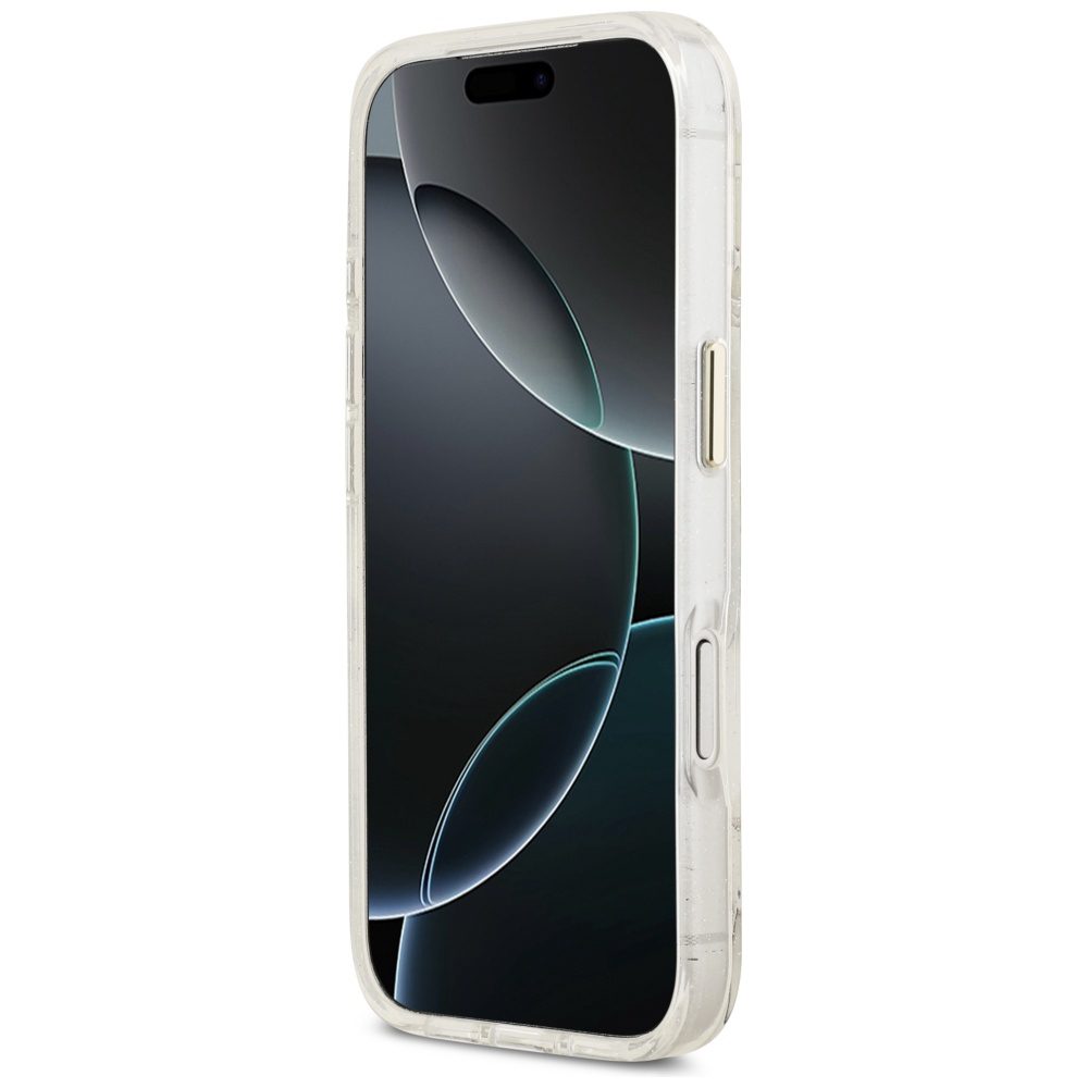 Guess IML Glitter Flowers Triangle MagSafe Case for iPhone 17 Pro Max - Whiteeng