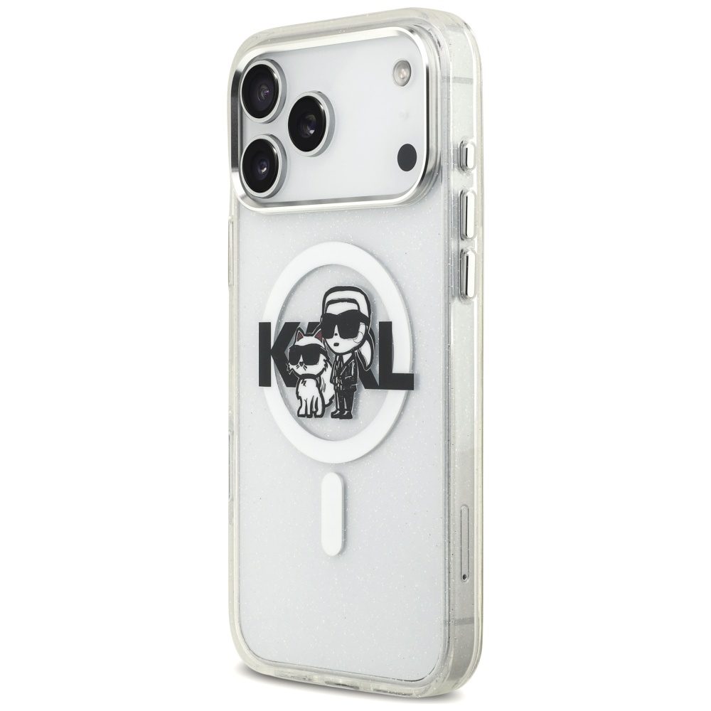 Karl Lagerfeld IML Glitter Karl & Choupette Sketch Logo MagSafe Case for iPhone 17 Pro Max - Cleareng