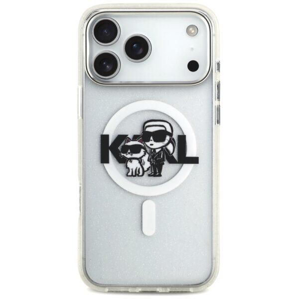 Karl Lagerfeld IML Glitter Karl & Choupette Sketch Logo MagSafe Case for iPhone 17 Pro Max - Cleareng