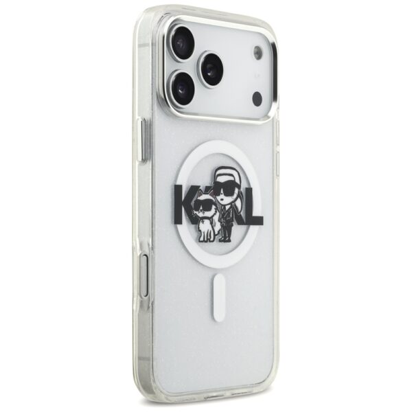 Karl Lagerfeld IML Glitter Karl & Choupette Sketch Logo MagSafe Case for iPhone 17 Pro Max - Cleareng