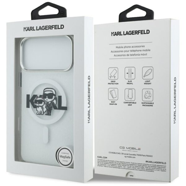 Karl Lagerfeld IML Glitter Karl & Choupette Sketch Logo MagSafe Case for iPhone 17 Pro Max - Cleareng
