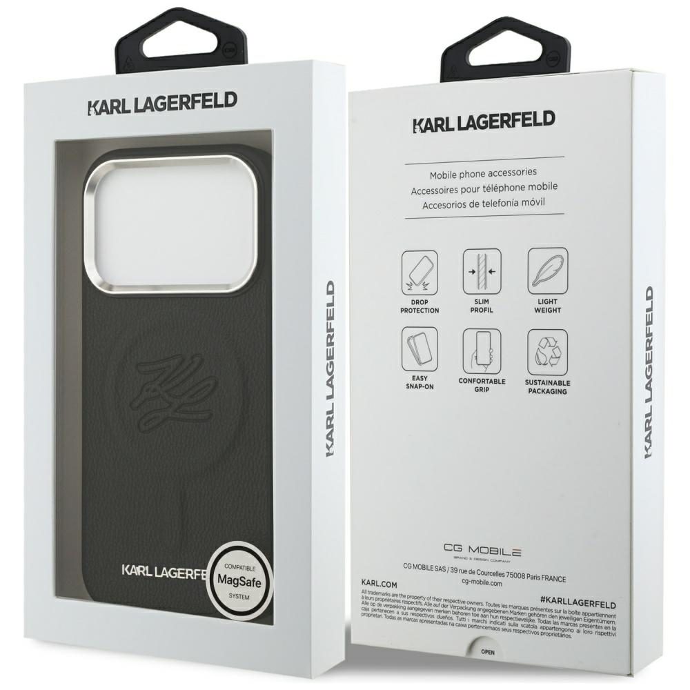 Karl Lagerfeld Initial & Metal Logo MagSafe Case for iPhone 17 Pro Max - Blackeng