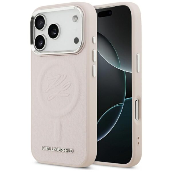 Karl Lagerfeld Initial & Metal Logo MagSafe Case for iPhone 17 Pro Max - Pinkeng