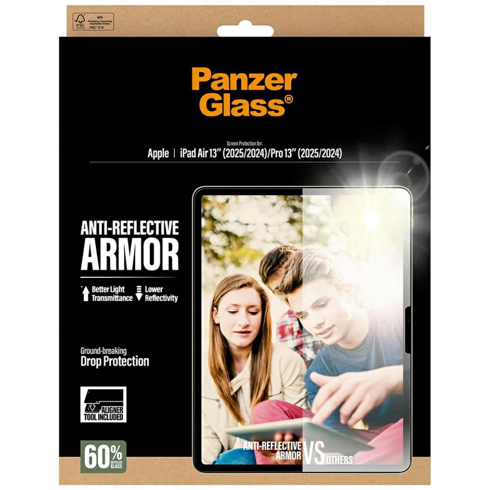 PanzerGlass Ultra-Wide Fit Reflective Armor Tempered Glass for iPad Air 13" 2024 / 2025 / iPad Pro 13" 2024 / 2025eng