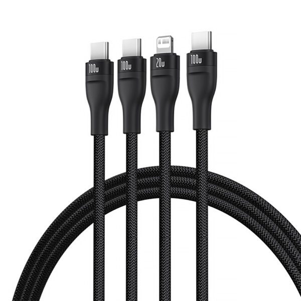 Baseus Flash Series 3 3in1 cable 100W USB-C - USB-C+USB-C+ Lightning 1.5m + 3 x 0.25 m - blackeng