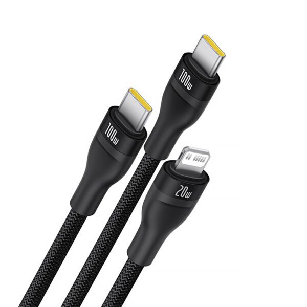 Baseus Flash Series 3 3in1 cable 100W USB-C - USB-C+USB-C+ Lightning 1.5m + 3 x 0.25 m - blackeng