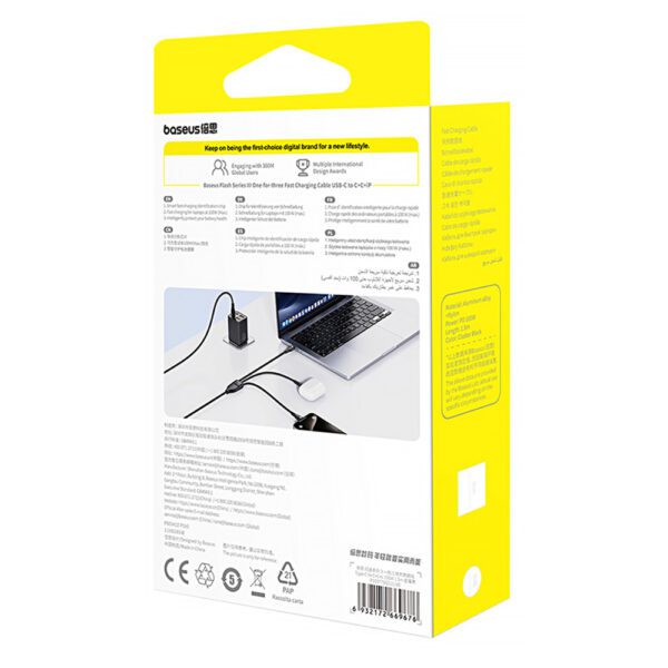 Baseus Flash Series 3 3in1 cable 100W USB-C - USB-C+USB-C+ Lightning 1.5m + 3 x 0.25 m - blackeng