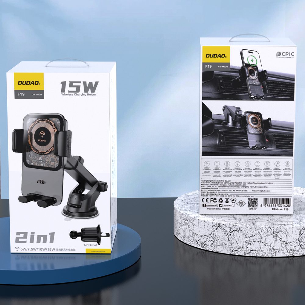 Dudao F19 clamp car holder with 15W inductive charger - blackeng