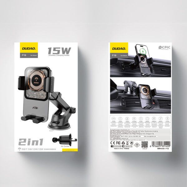 Dudao F19 clamp car holder with 15W inductive charger - blackeng