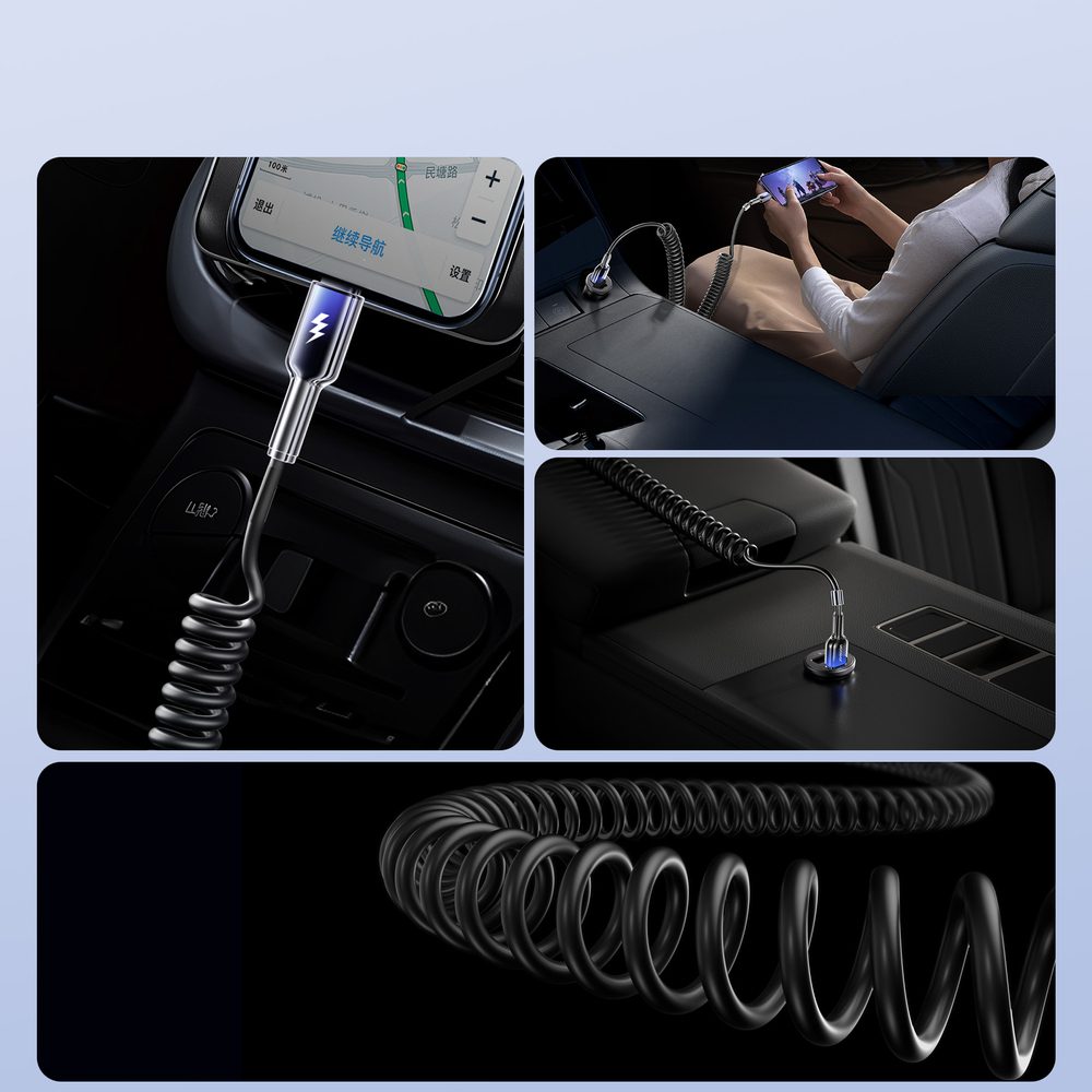 Joyroom S-A43 Crystal-Clear Series 3A USB-A - USB-C spiral cable 1.5m - blackeng