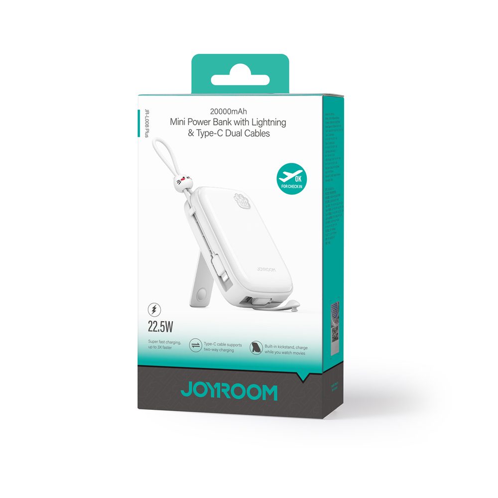 Powerbank Joyroom JR-L008 Plus Cutie Series 22.5W 20000mAh with stand + USB-A - USB-C cable - whiteeng