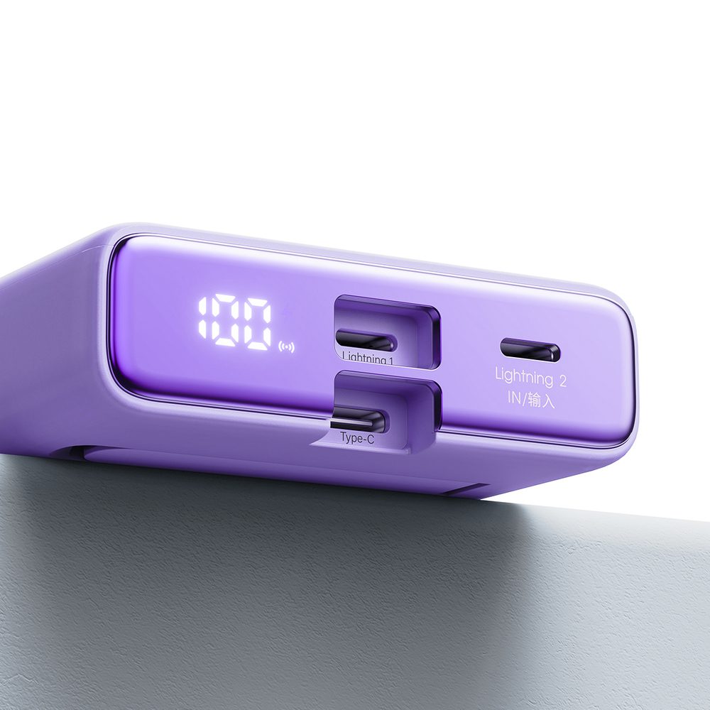 Powerbank Joyroom JR-PBM01 magnetic 10000mAh 20W with stand + Lightning cable - USB-C - purpleeng