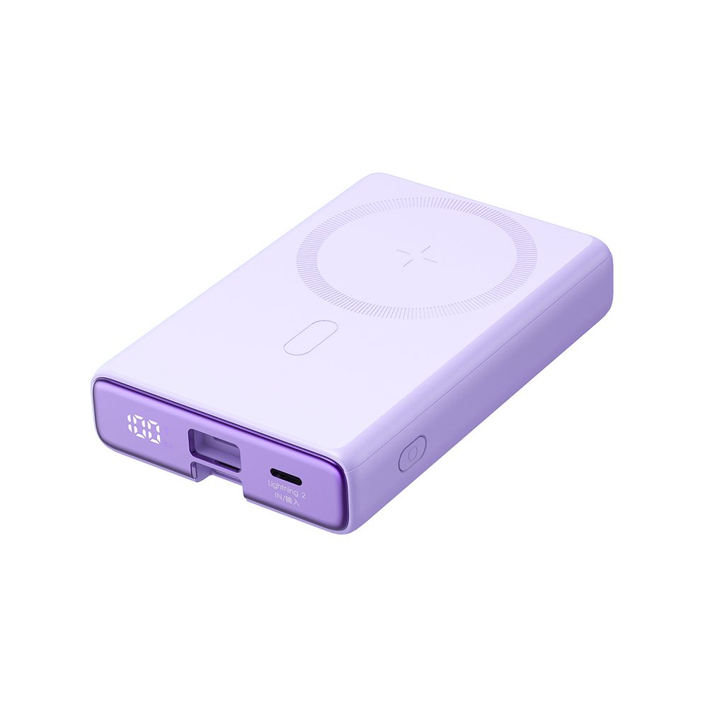 Powerbank Joyroom JR-PBM01 magnetic 10000mAh 20W with stand + Lightning cable - USB-C - purpleeng