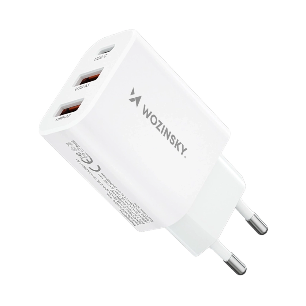 Wozinsky CWCUCW 30W USB-C / 2 x USB-A Wall Charger - Whiteeng