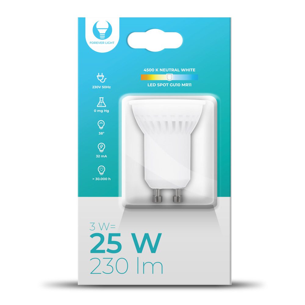 205169_oryg LED bulb GU10 MR11 3W 230V 4500K 230ml ceramic Forever Light
