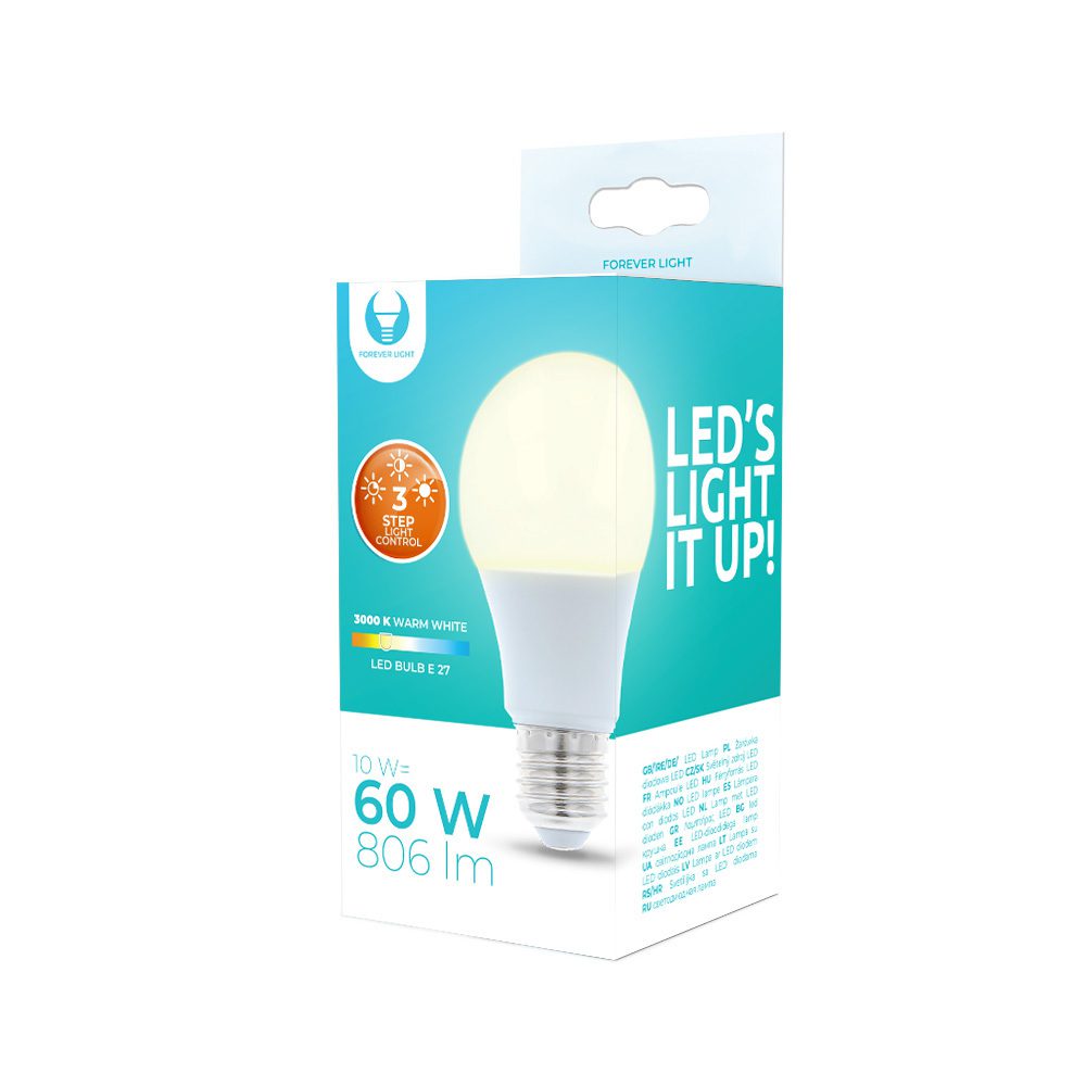 205175_oryg LED Bulb E27 A60 10W 230V 3000K 806lm 3steps dimming Forever Light