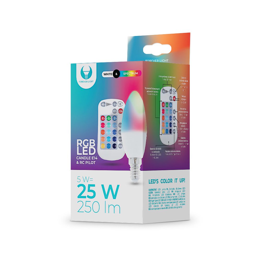 205285_oryg LED Bulb E14 C37 RGB + White 5W + RC Forever Light