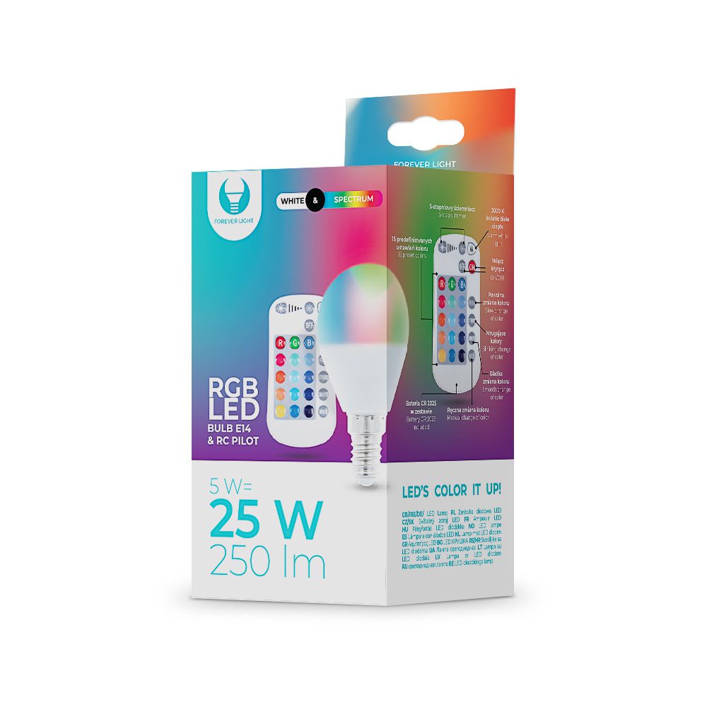 205286_oryg LED Bulb E14 G45 RGB + White 5W + RC Forever Light