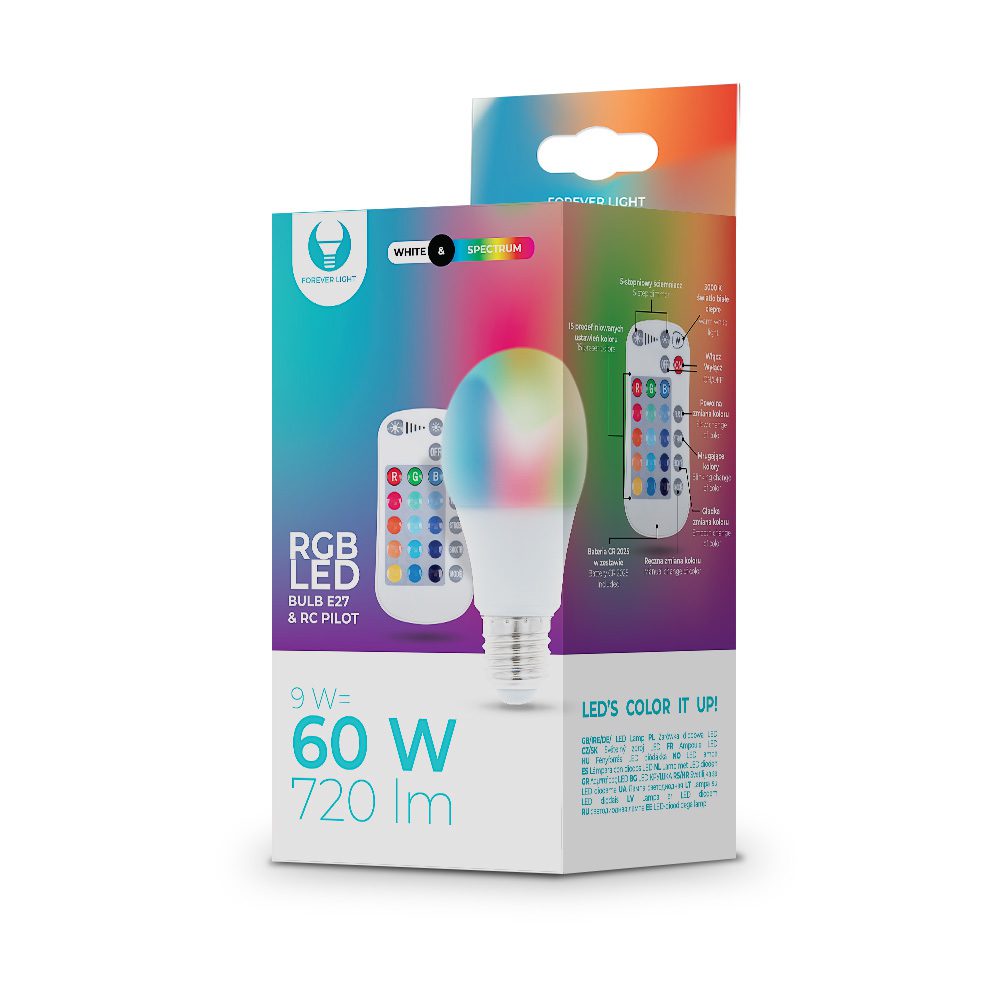 205287_oryg LED Bulb E27 A60 RGB + White 9W + RC Forever Light
