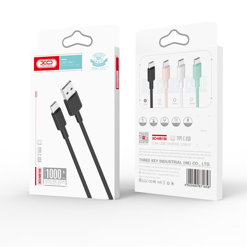206514_oryg XO cable NB156 USB - USB-C 1,0 m 2,4A pink