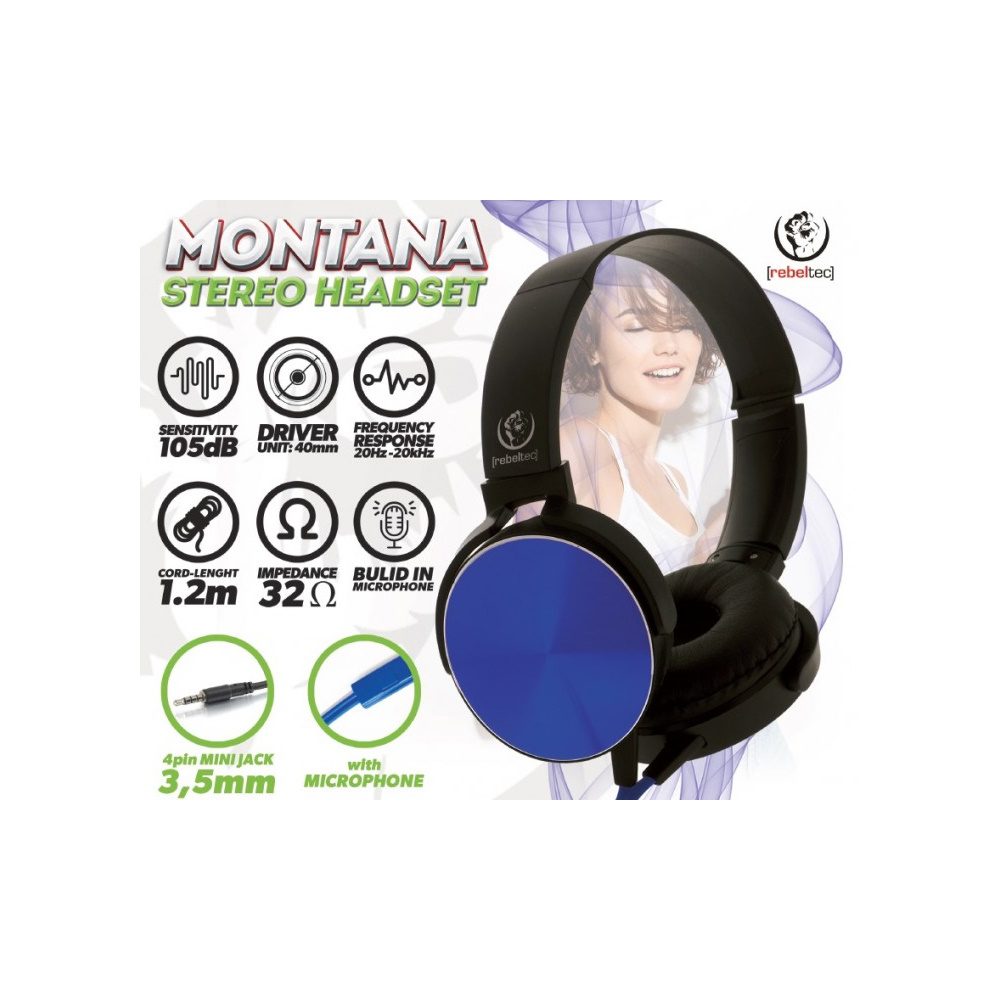 Rebeltec wired headphones Montana with microphone blue