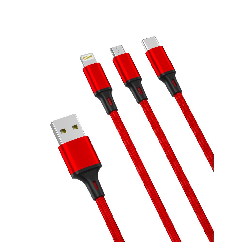 219998_oryg XO cable NB173 3in1 USB - Lightning + USB-C + microUSB 1,2 m 2,4A red