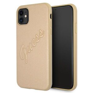 Guess case for iPhone 12 Pro Max 6,7" GUHCP12LRSAVSLG gold hard case Saffiano Vintage Script