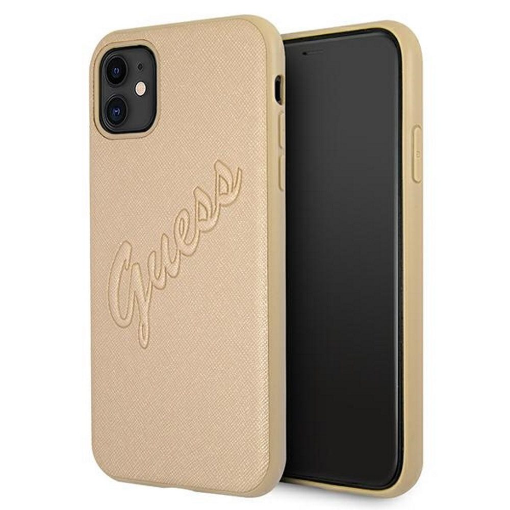 Guess case for iPhone 12 Pro Max 6,7" GUHCP12LRSAVSLG gold hard case Saffiano Vintage Script
