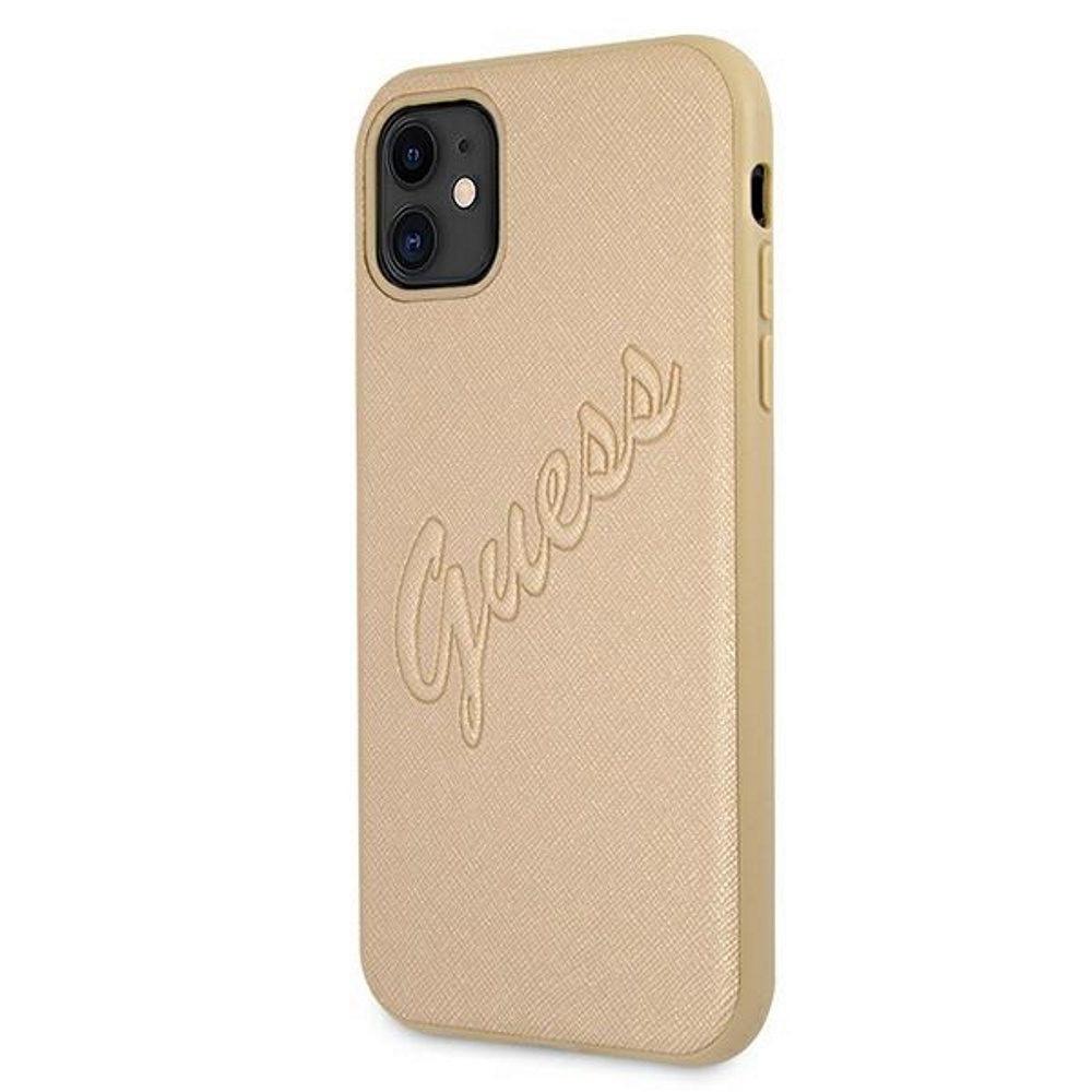 Guess case for iPhone 12 Pro Max 6,7" GUHCP12LRSAVSLG gold hard case Saffiano Vintage Script