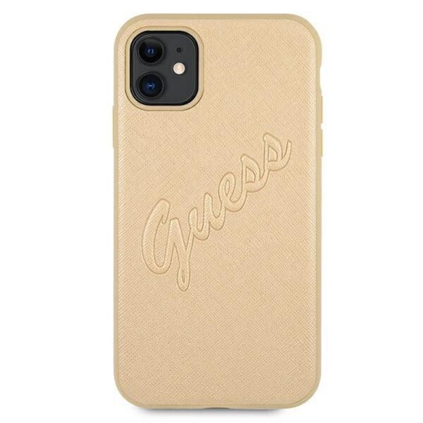 Guess case for iPhone 12 Pro Max 6,7" GUHCP12LRSAVSLG gold hard case Saffiano Vintage Script