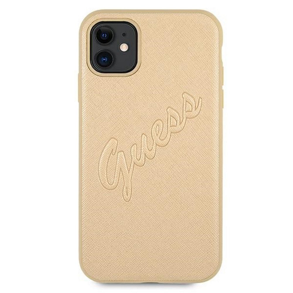 Guess case for iPhone 12 Pro Max 6,7" GUHCP12LRSAVSLG gold hard case Saffiano Vintage Script