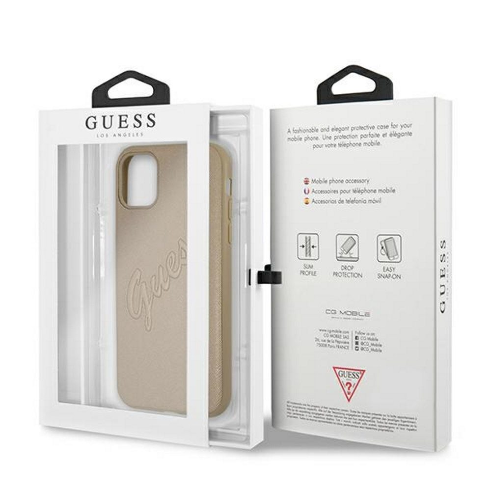 Guess case for iPhone 12 Pro Max 6,7" GUHCP12LRSAVSLG gold hard case Saffiano Vintage Script