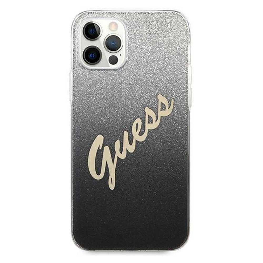 222782_oryg Guess case for iPhone 12 / 12 Pro 6,1" GUHCP12MPCUGLSBK black hard case Glitter Gradient Script