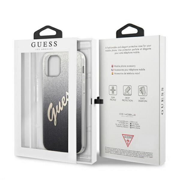222784_oryg Guess case for iPhone 12 / 12 Pro 6,1" GUHCP12MPCUGLSBK black hard case Glitter Gradient Script