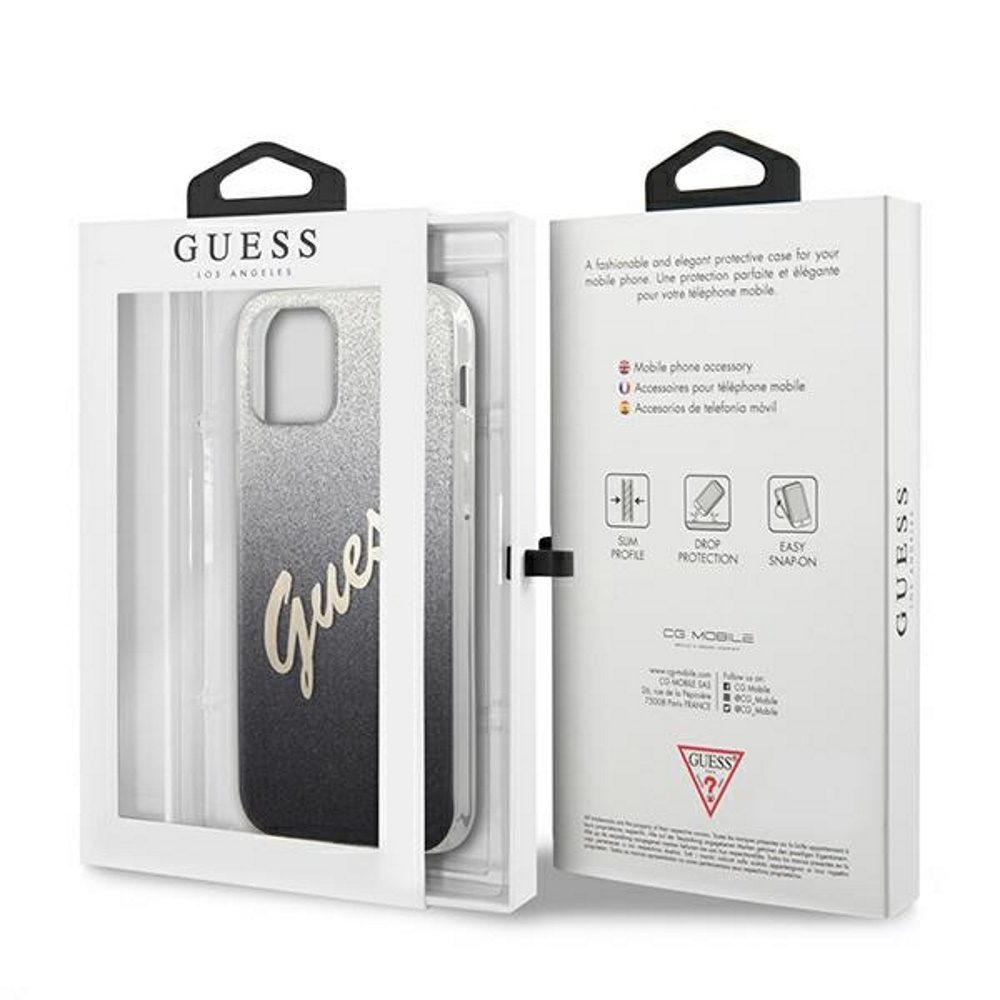 222784_oryg Guess case for iPhone 12 / 12 Pro 6,1" GUHCP12MPCUGLSBK black hard case Glitter Gradient Script