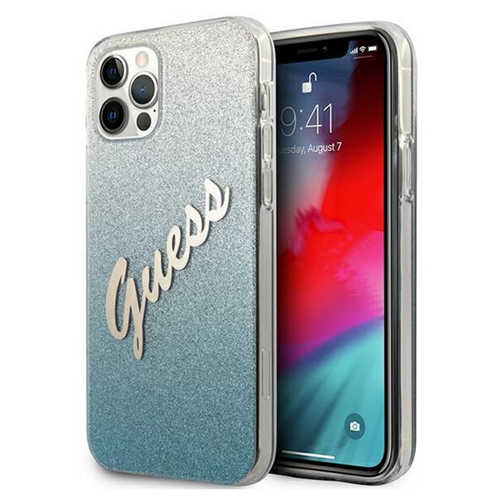 222789_oryg Guess case for iPhone 12 / 12 Pro 6,1" GUHCP12MPCUGLSBL blue hard case Glitter Gradient Script