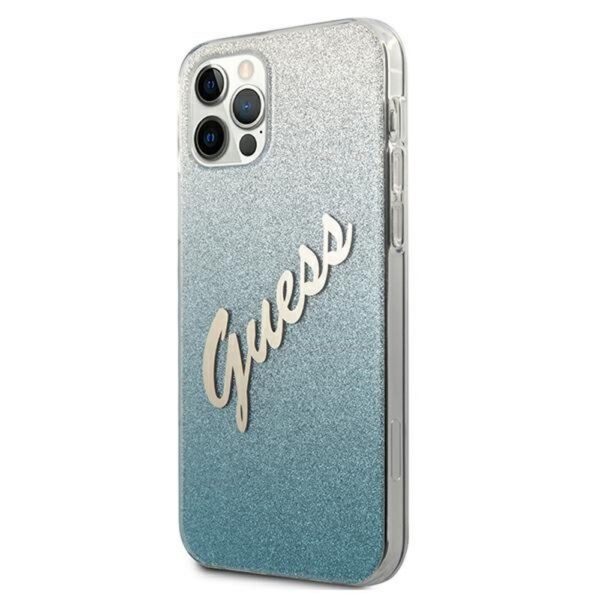 222790_oryg Guess case for iPhone 12 / 12 Pro 6,1" GUHCP12MPCUGLSBL blue hard case Glitter Gradient Script
