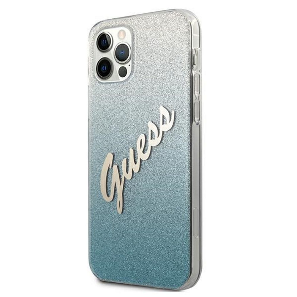 222790_oryg Guess case for iPhone 12 / 12 Pro 6,1" GUHCP12MPCUGLSBL blue hard case Glitter Gradient Script