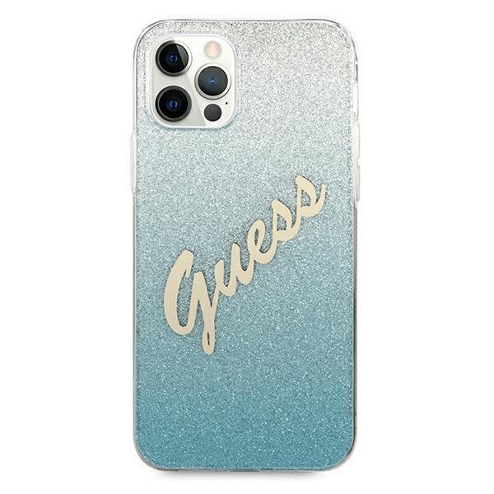 222791_oryg Guess case for iPhone 12 / 12 Pro 6,1" GUHCP12MPCUGLSBL blue hard case Glitter Gradient Script