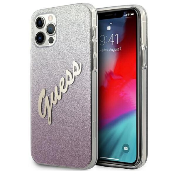222798_oryg Guess case for iPhone 12 / 12 Pro 6,1" GUHCP12MPCUGLSPI pink hard case Glitter Gradient Script