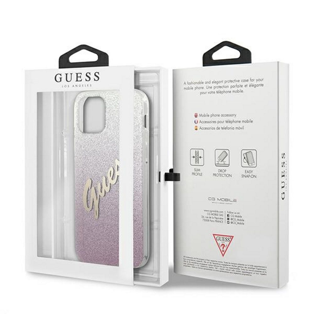 222799_oryg Guess case for iPhone 12 / 12 Pro 6,1" GUHCP12MPCUGLSPI pink hard case Glitter Gradient Script