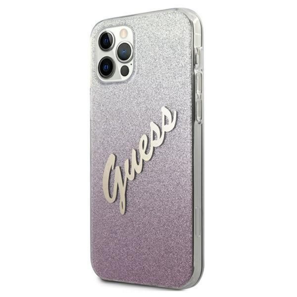 222800_oryg Guess case for iPhone 12 / 12 Pro 6,1" GUHCP12MPCUGLSPI pink hard case Glitter Gradient Script
