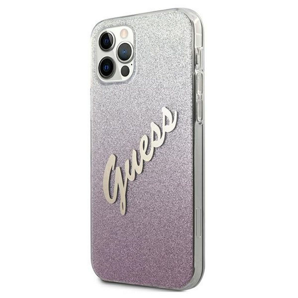 222800_oryg Guess case for iPhone 12 / 12 Pro 6,1" GUHCP12MPCUGLSPI pink hard case Glitter Gradient Script