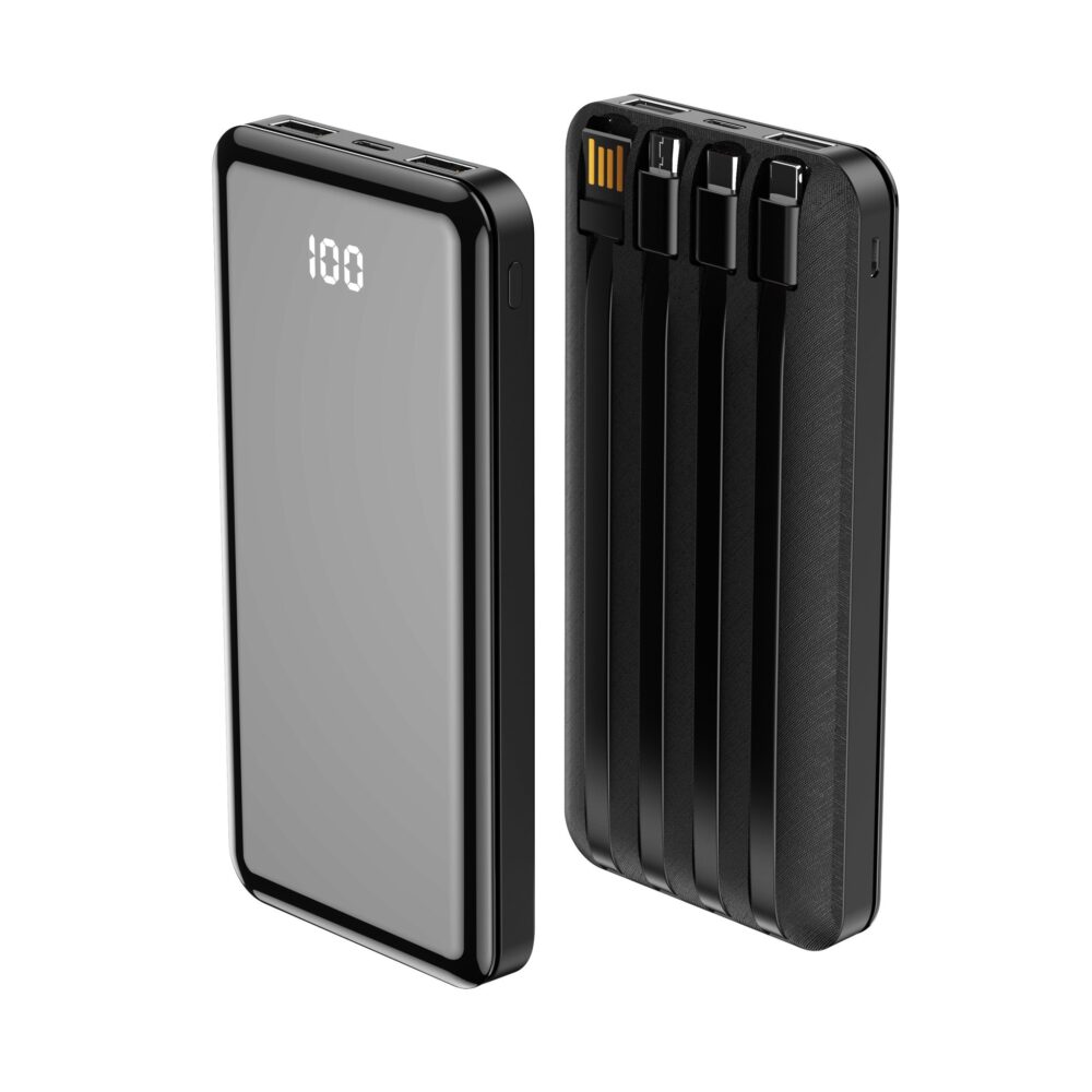227595_oryg Forever power bank TB-411 ALLin1 10000 mAh with cables USB-C + Lightning + microUSB black