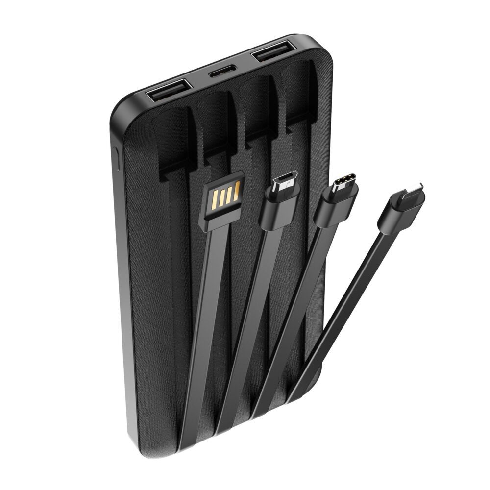 227596_oryg Forever power bank TB-411 ALLin1 10000 mAh with cables USB-C + Lightning + microUSB black