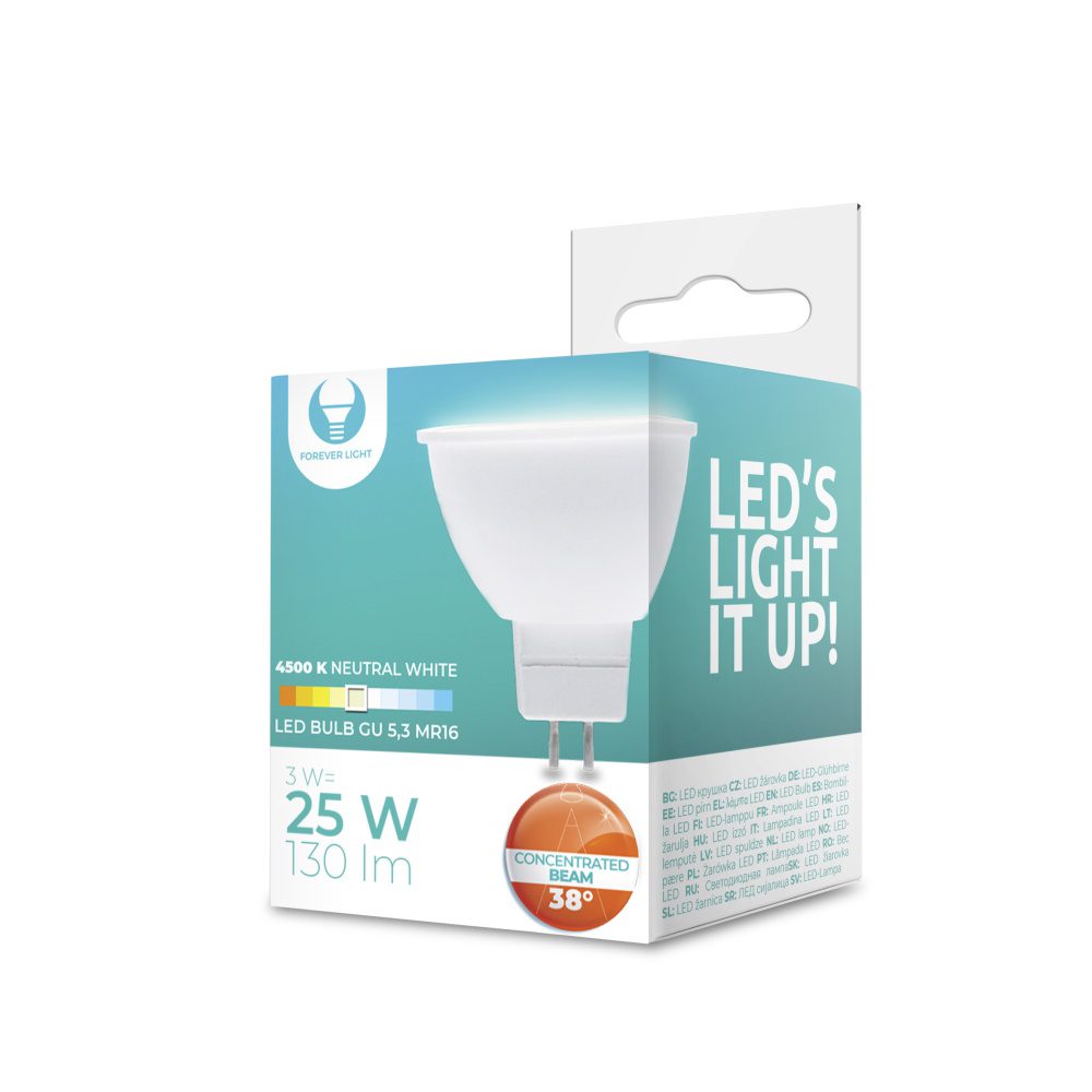 228989_oryg LED Bulb GU5,3 MR16 3W 12V 4500K 130lm 38° Forever Light