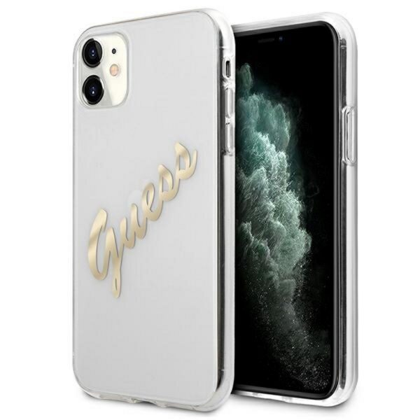 Guess case for iPhone 12 / 12 Pro 6,1" GUHCP12MKTRSVGO transparent hard case Vintage Script Gold